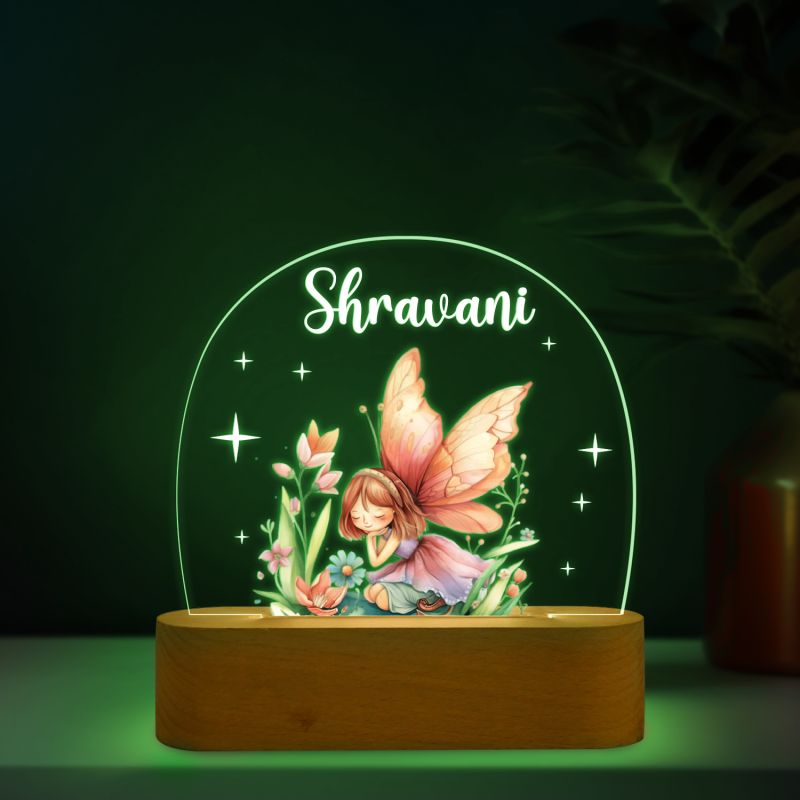 Personalized Cute Girl Butterfly with Fairy Design Night Lamp with Automatic Color Changing Light Custom with Name Girls Room Bedside Lamp Birthday Return Gift